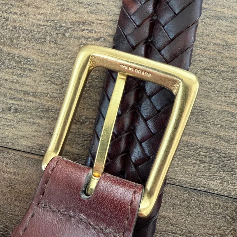 Brighton Mens‎ Braided Leather Belt Dark Brown Solid Brass Buckle Size 38